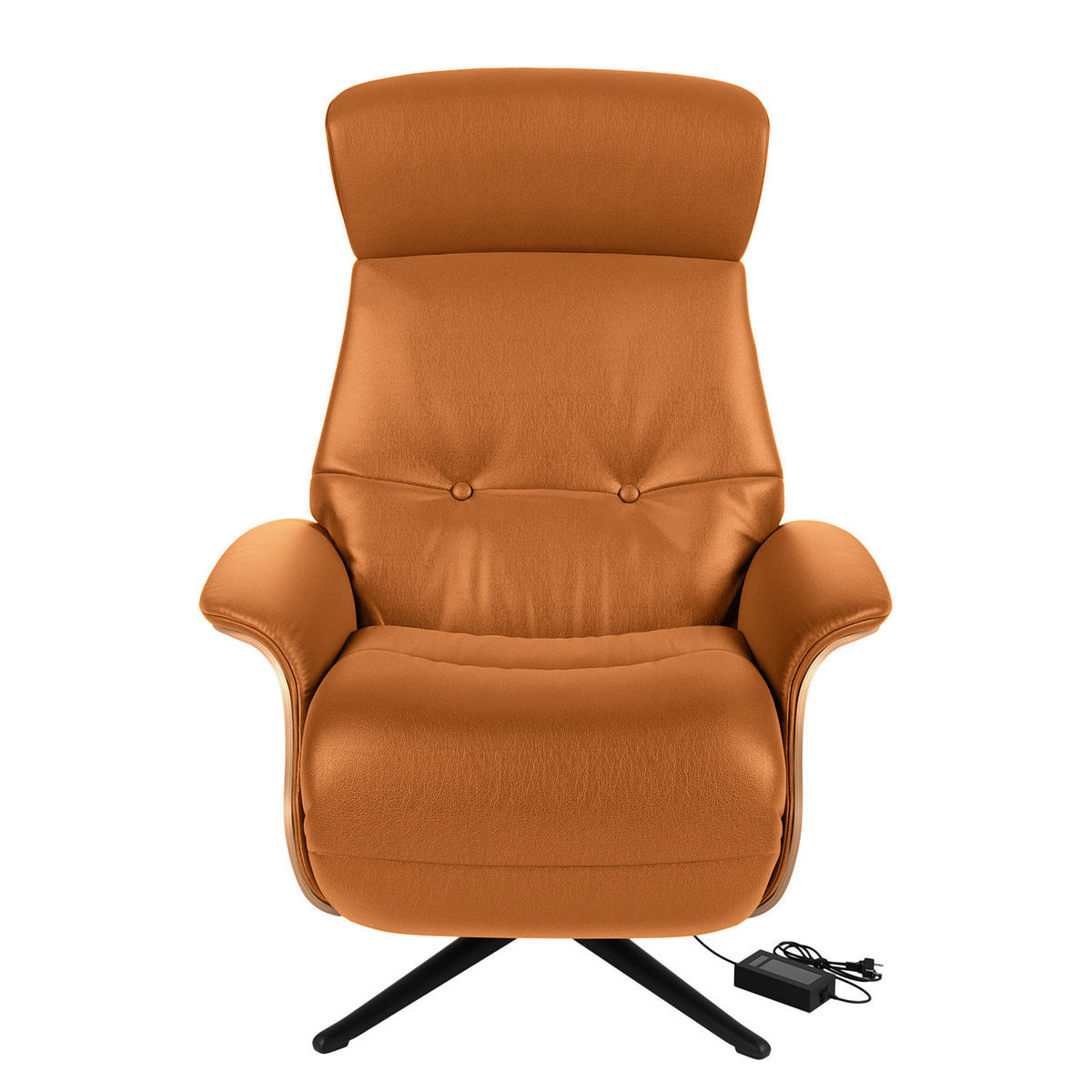SESSEL - elektrisch verstellbar - Cognac/Schwarz, Leder/Metall (83/110/88cm) - home24