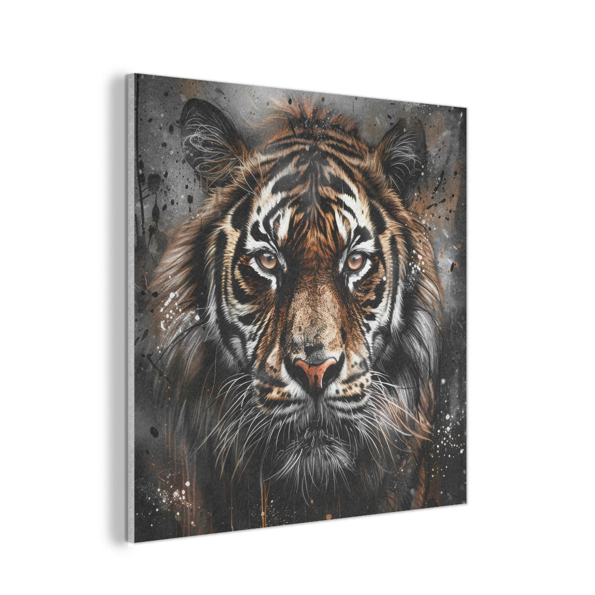 AKUSTIKPANEEL Tiger - Tiere - Porträt - Luxus - Schwarz 90x90 cm - Braun, Textil (90/0.9/90cm) - MuchoWow