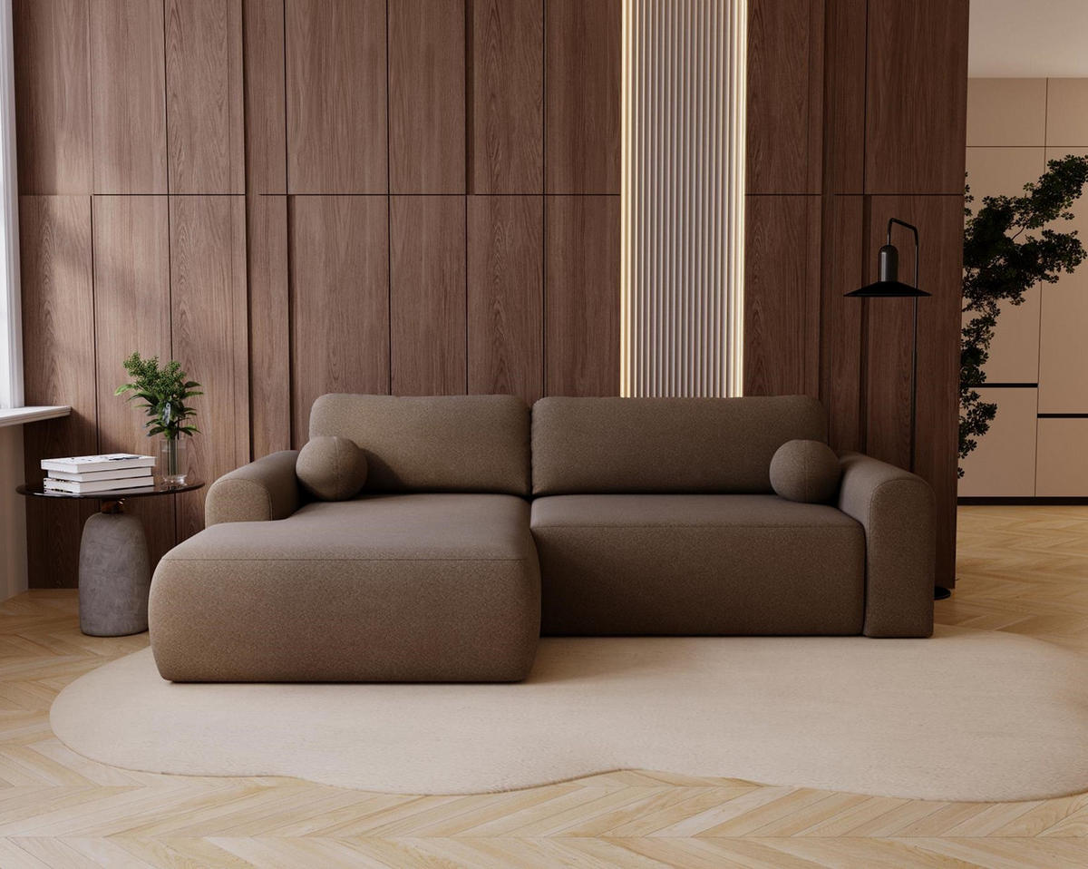 ECKSOFA Aurora Braun, mit Schlaffunktion in Lambi Stoff, linke seite - Braun, Holzwerkstoff/Textil (257/177cm) - Bettso