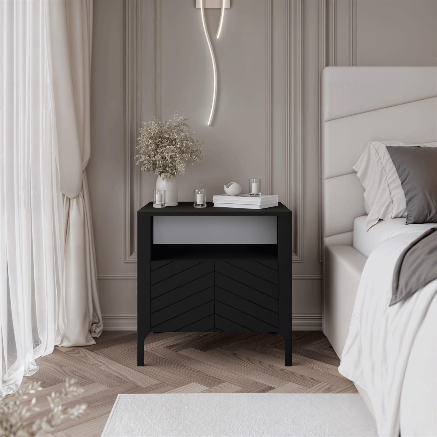 Thumbnail - Lookway Nachttisch, Schwarz, Holzwerkstoff, 54x57x41 cm, Schlafzimmer, Nachttische