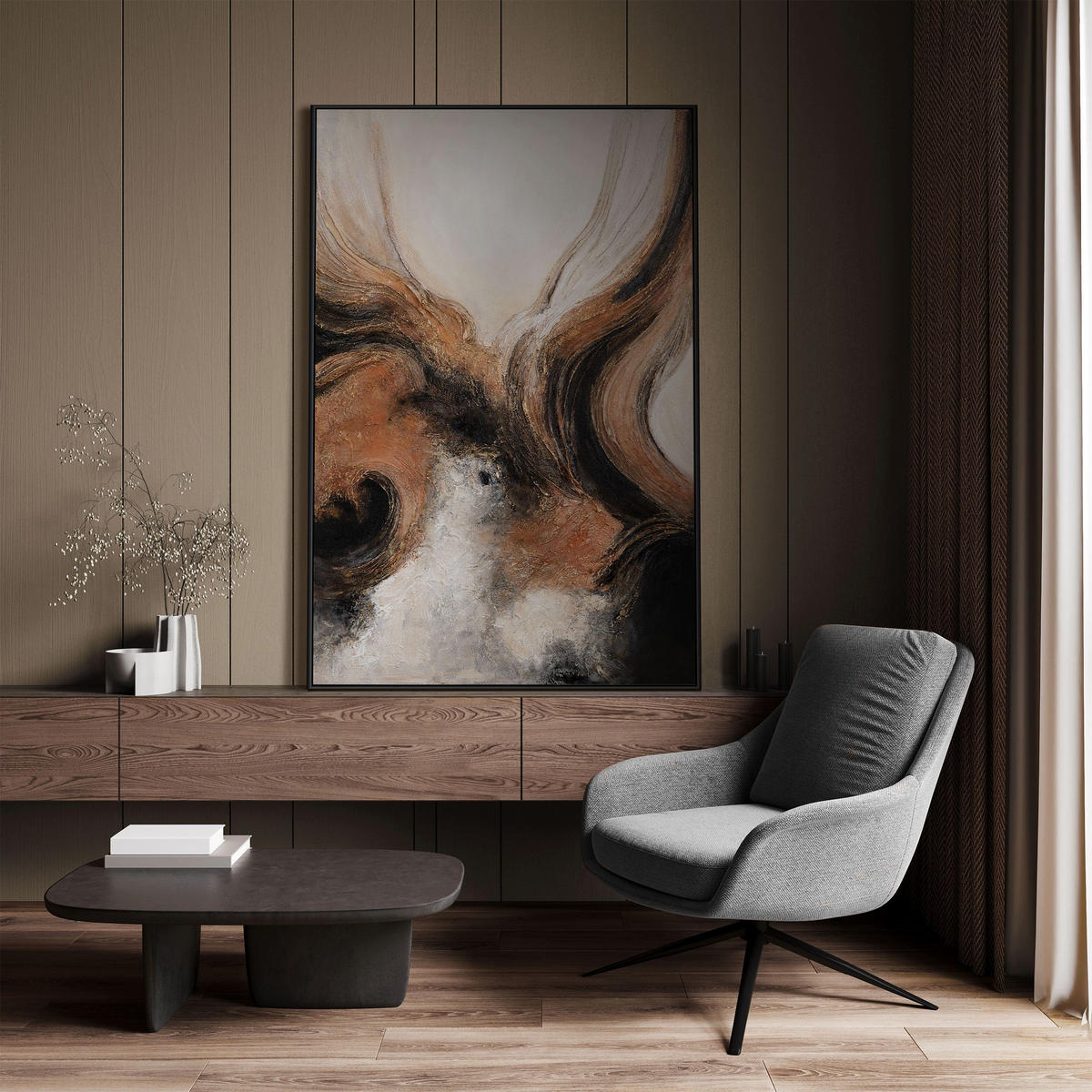 GEMÄLDE Element in Bewegung Schattenfugenrahmen Eichefarben 120x80 cm - Eichefarben, Holz (120/80cm) - YS-art gallery