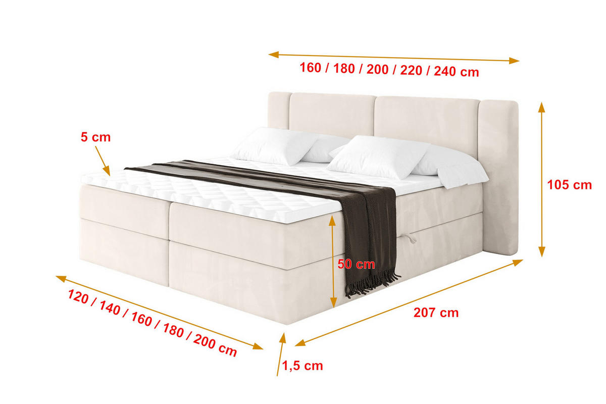 BOXBETT mit Matratze H4 - EVON - 140x200 cm Beige - Beige, Holzwerkstoff (140/200cm) - ALTDECOR