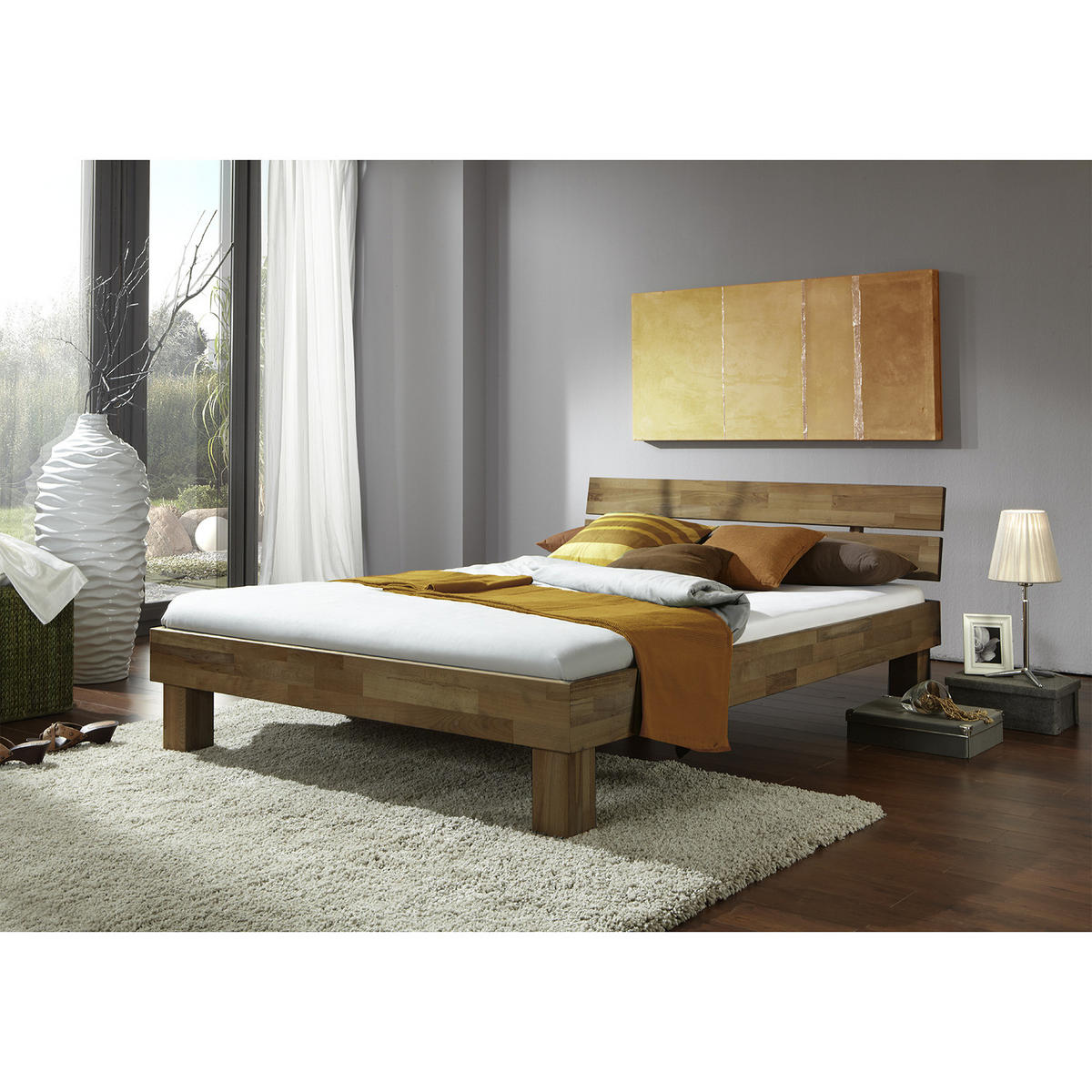 MASSIVHOLZBETT - Braun - Eichefarben, Holz (120/200cm) - home24