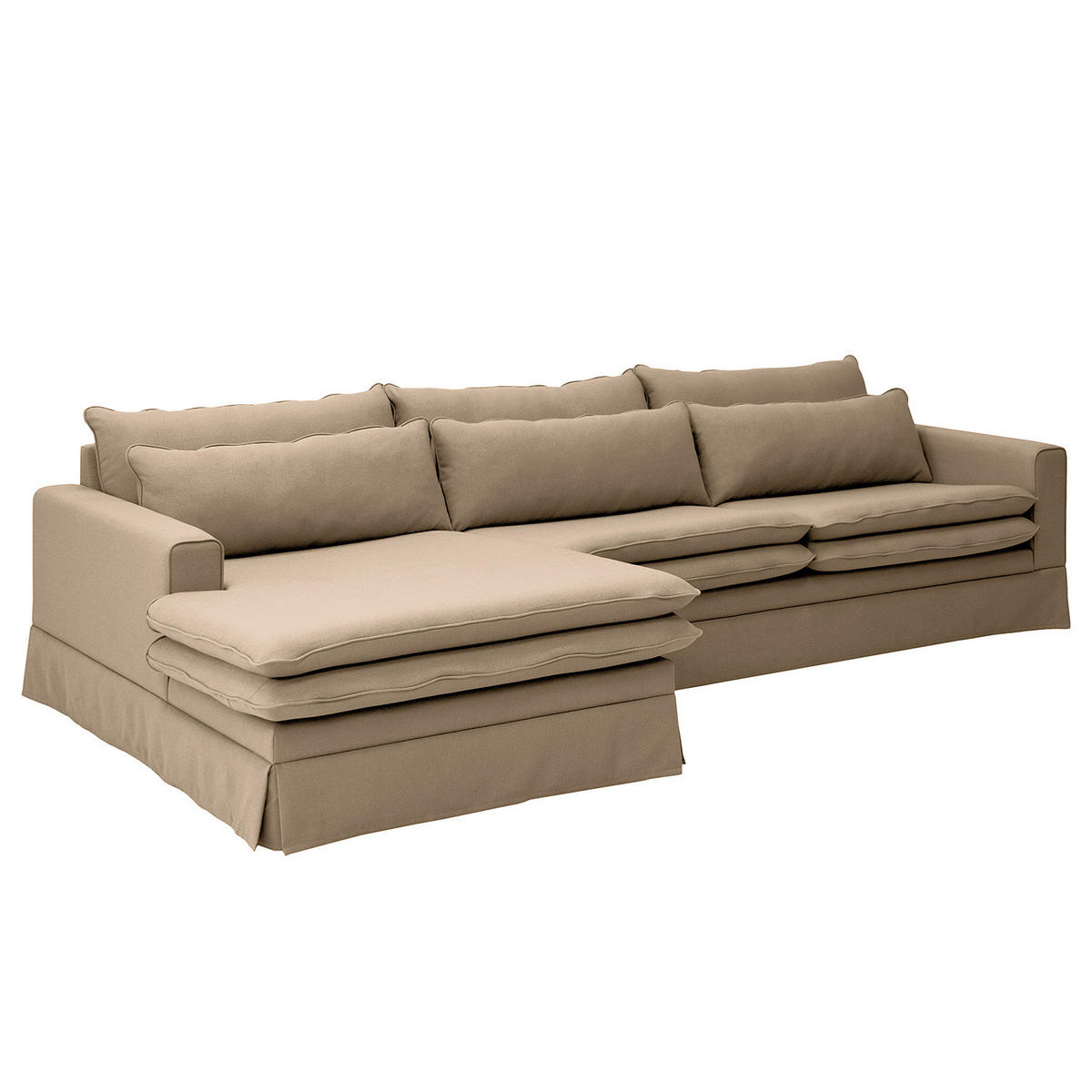 ECKSOFA mit Husse - Longchair, Webstoff - Hellbraun/Schwarz, Kunststoff/Textil (300/175cm) - home24