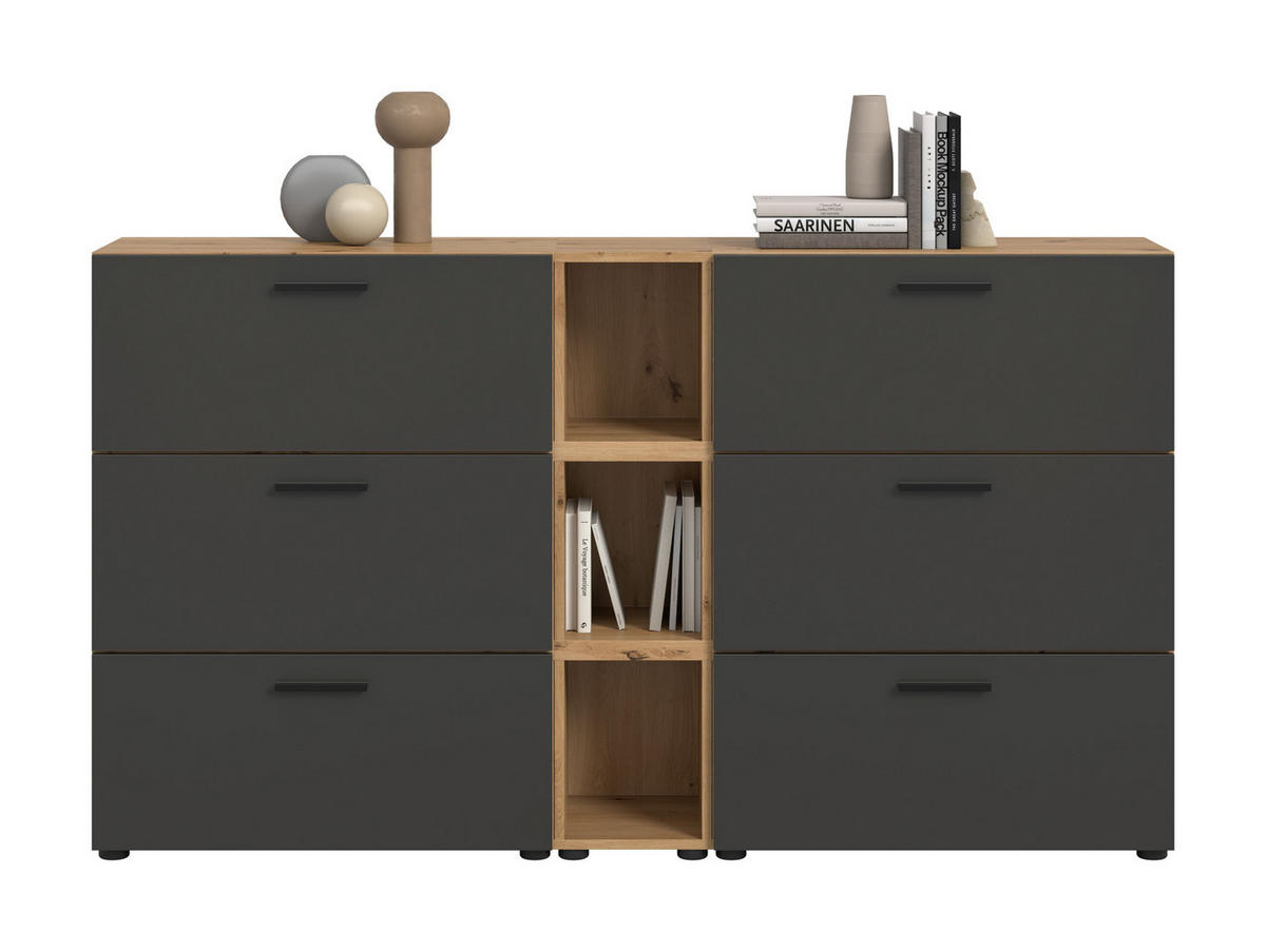 WOHNWAND The One Basalt grau 176/34/99 cm - Braun, Holzwerkstoff (176/99/34cm) - Xonox