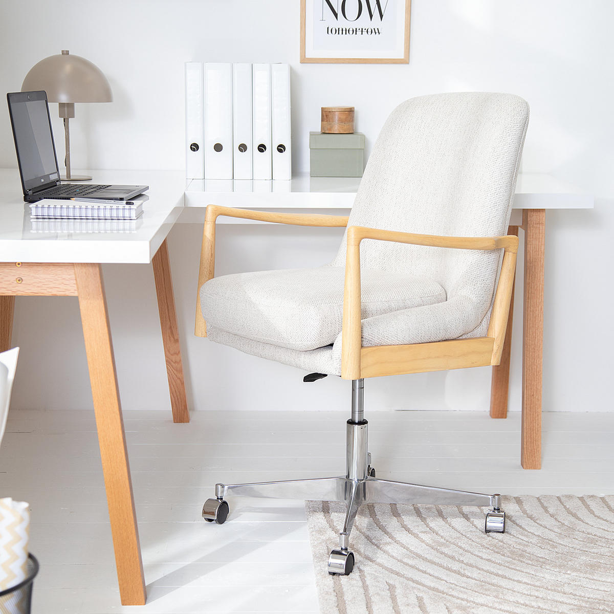 ECKSCHREIBTISCH - Hochglanz Weiß / Eiche - Eichefarben/Weiß, Holzwerkstoff (170/170/74cm) - home24