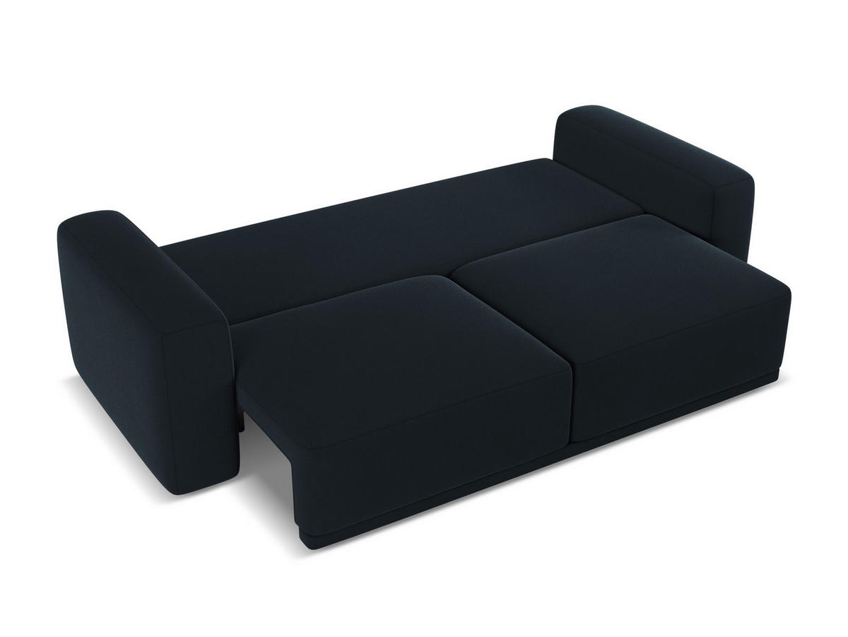 3-SITZER SOFA mit Schlaffunktion Samt Stoff Blau - Blau/Schwarz, Kunststoff/Textil (242/91/100cm) - Makamii