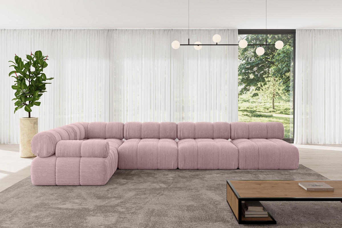 ECKSOFA modulares Sofa Mende-L3 - 380x190x70 cm Rosa Cord - Rosa, Holzwerkstoff/Textil (380/190cm) - ALTDECOR