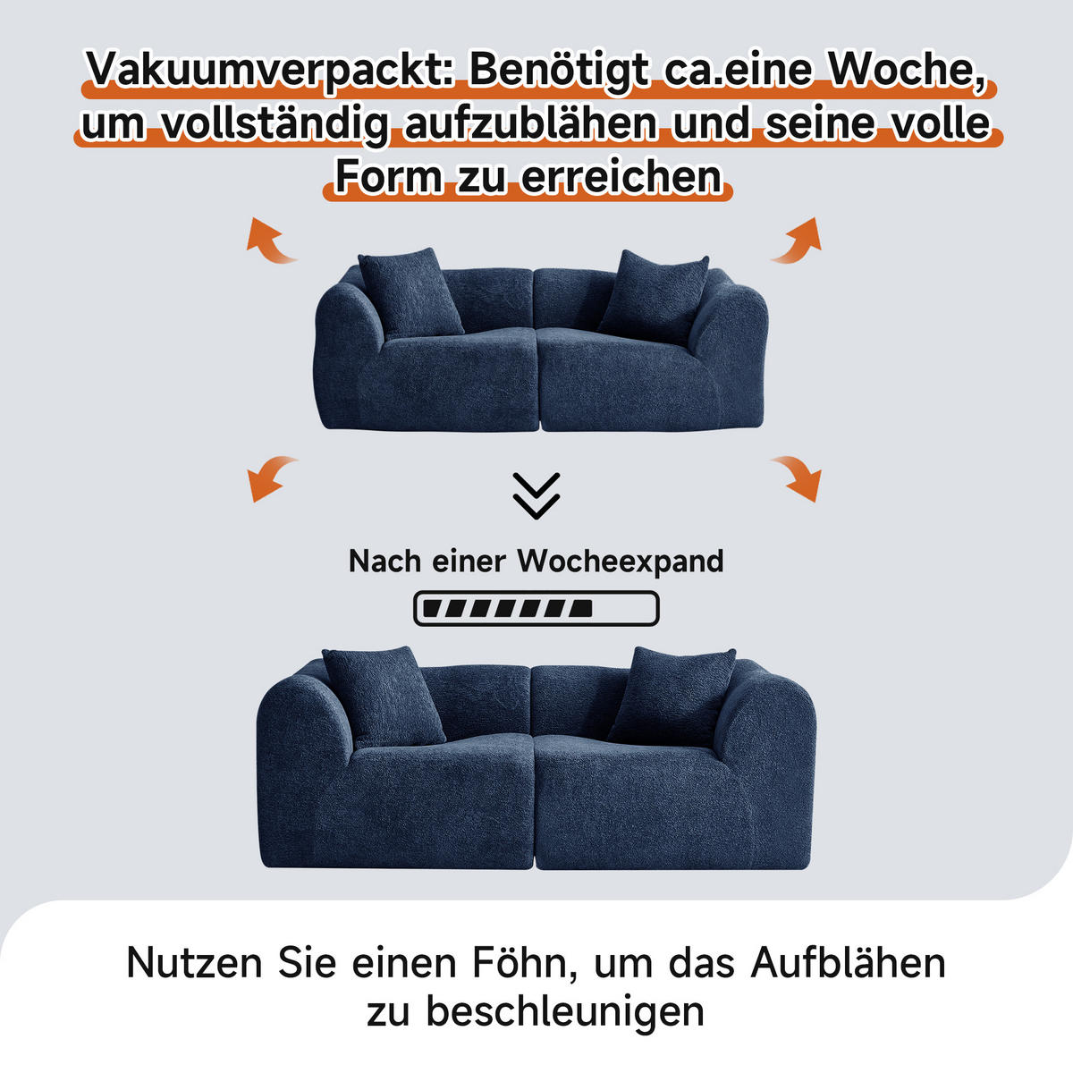2-SITZER Sofa Samt mit 2 Kissen 193/87/67 cm Blau - Blau, Textil (87/67/193cm) - Redom