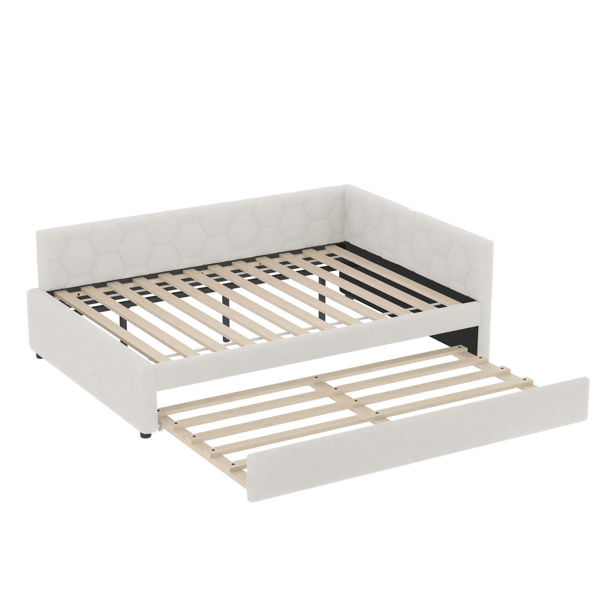 TAGESBETT 140/200 cm mit Ausziehbett, USB- und USB-C-Anschluss, Nachttischlampe und Vliesimitat, Weiß - Weiß, Textil (140/200cm) - Redom