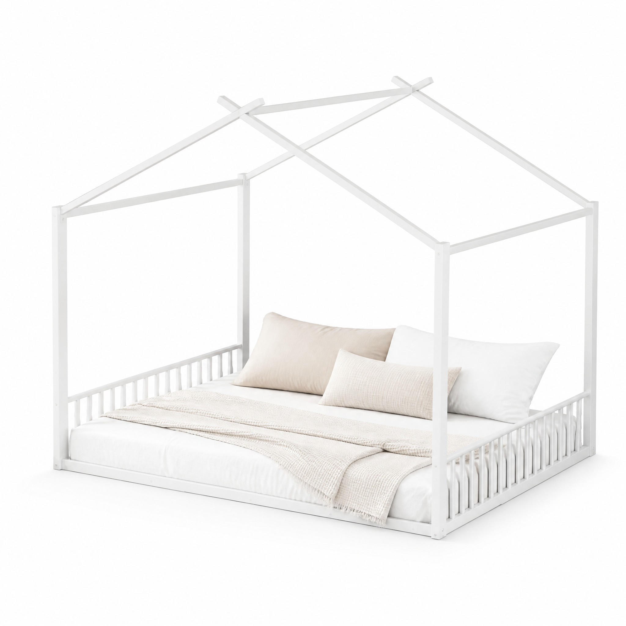 HAUSBETT 140/200 cm in Weiß aus Metall im Hausdesign - Weiß, Metall (140/200cm) - STILVORA