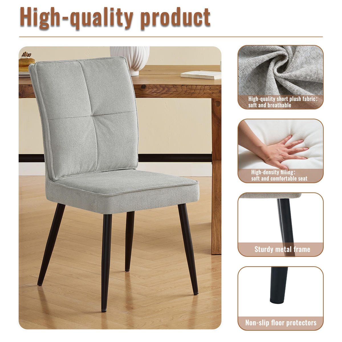 STUHL gepolstert mit Samtbezug Grau 41x44x90.5 cm Metall 2er-Set - Grau, Metall (41/90.5/44cm) - SONNENH
