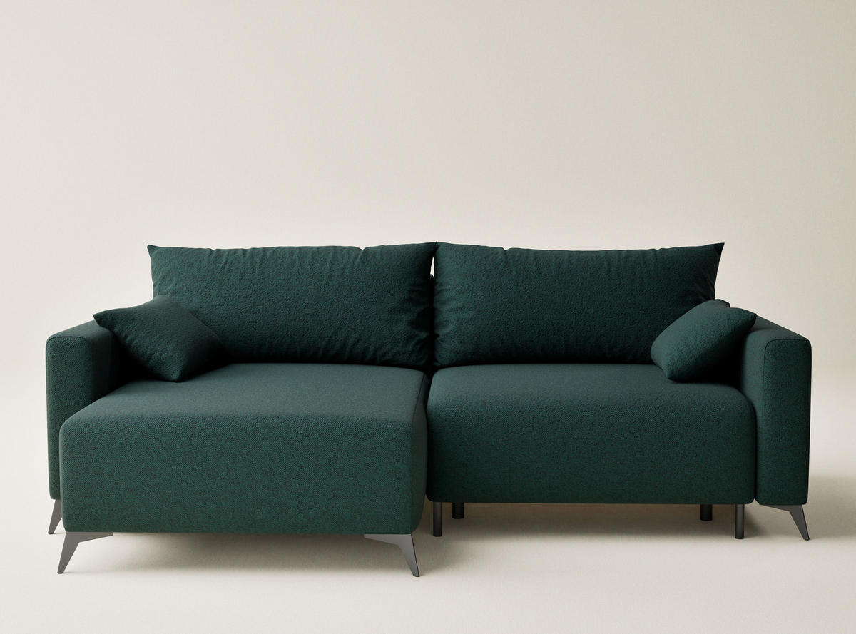 ECKSOFA MIT SCHLAFFUNKTION Leon Grün Webstoff - Schwarz/Grün, Holz/Holzwerkstoff (148/239cm) - Maison de Reve