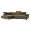 ECKSOFA FAVIEN L-S Beige Velours-Stoff mit Schlaffunktion - Beige, Holz (257/190cm) - MASSENO