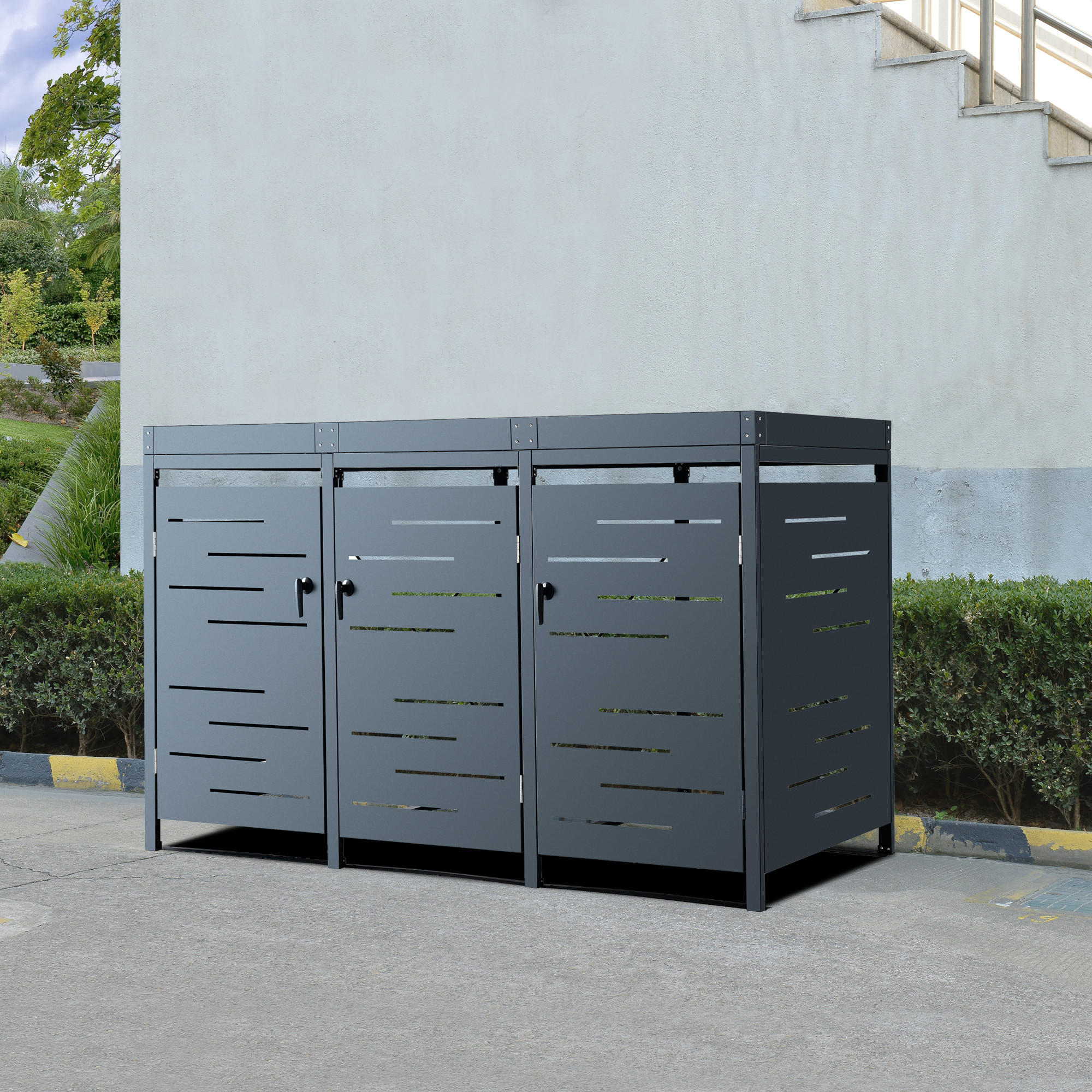 MÜLLTONNENBOX Salching - Anthrazit, Metall (196/122/80cm) - [en.casa]