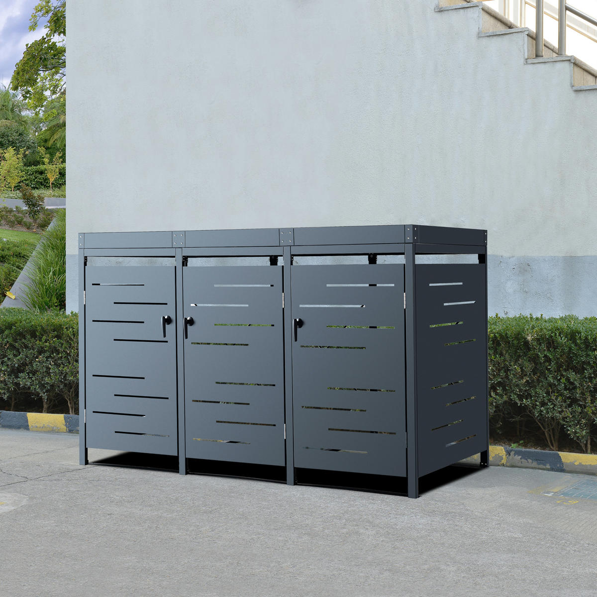 MÜLLTONNENBOX Salching - Anthrazit, Metall (196/122/80cm) - [en.casa]