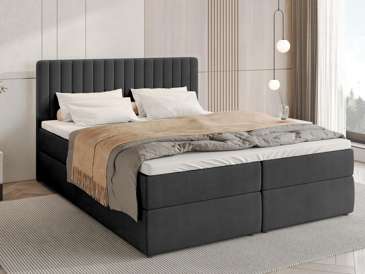 BOXBETT Dream mit Topper 180/200 Anthrazit - Anthrazit, Holzwerkstoff/Textil (180/200cm) - Bromarkt