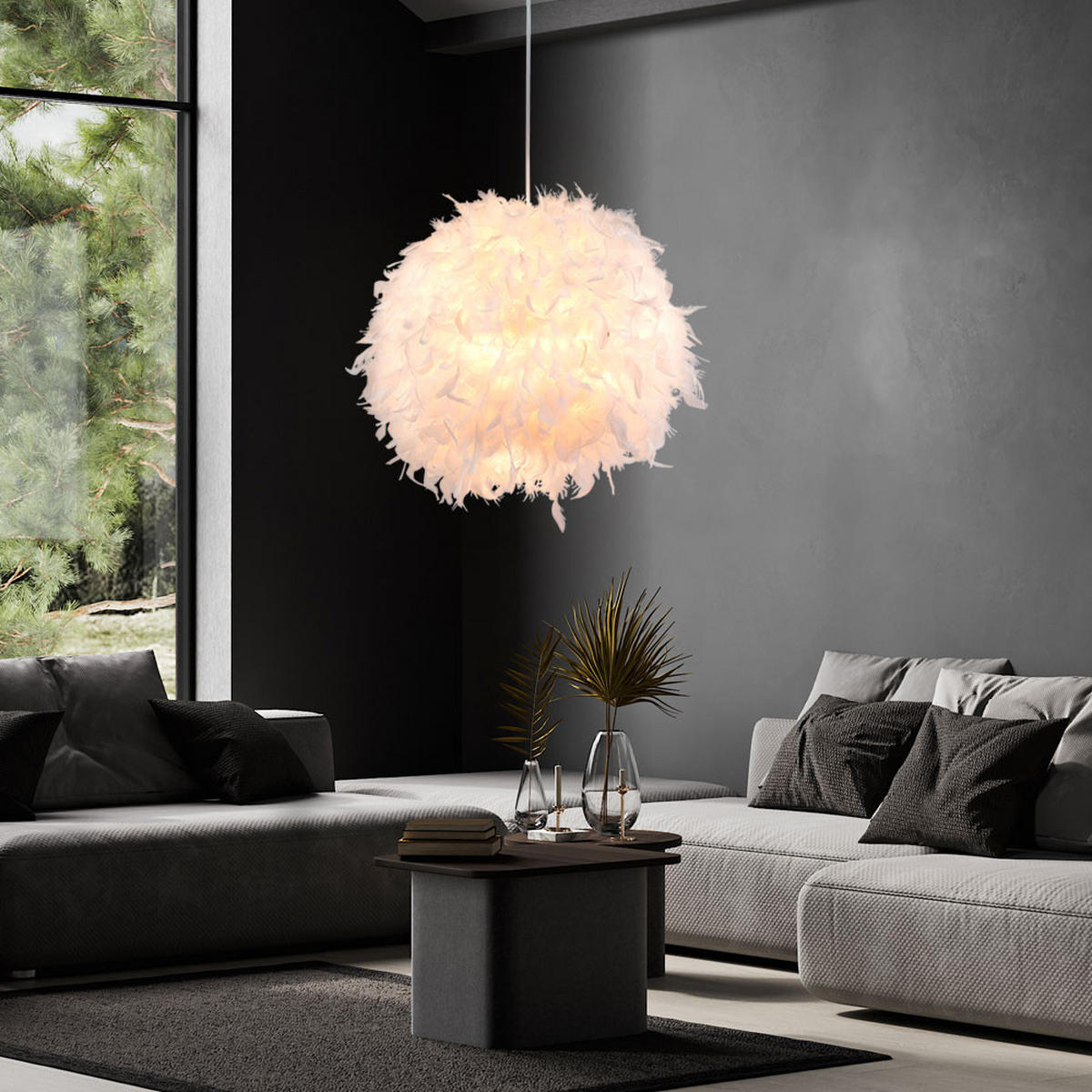 HÄNGELEUCHTE KATUNGA Federn Weiß - Weiß, Metall (45/45/120cm) - Globo Lighting