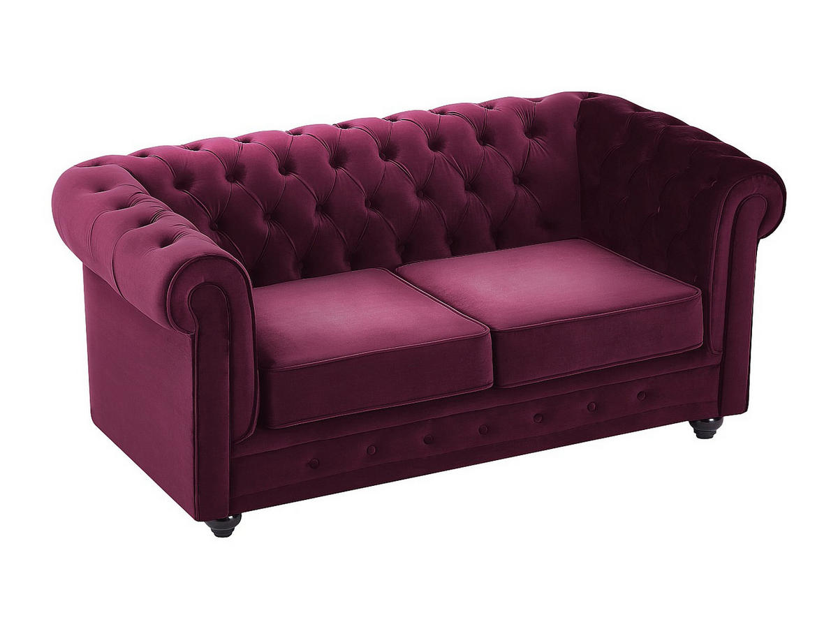 SOFA 2-Sitzer - Samt - Purpur - CHESTERFIELD - Bordeaux, Textil (168/72/88cm) - Vente-Unique