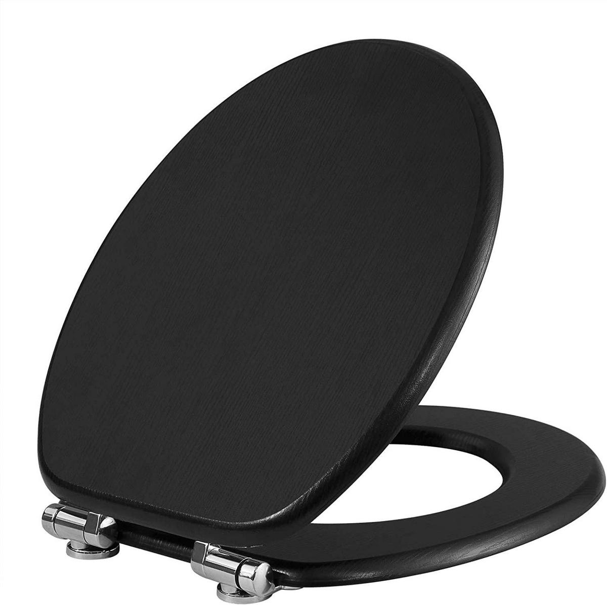 WC SITZ mit Absenkautomatik, MDF Holzkern, Antibakteriell - Schwarz, Holzwerkstoff (37/2.5/43cm) - Woltu