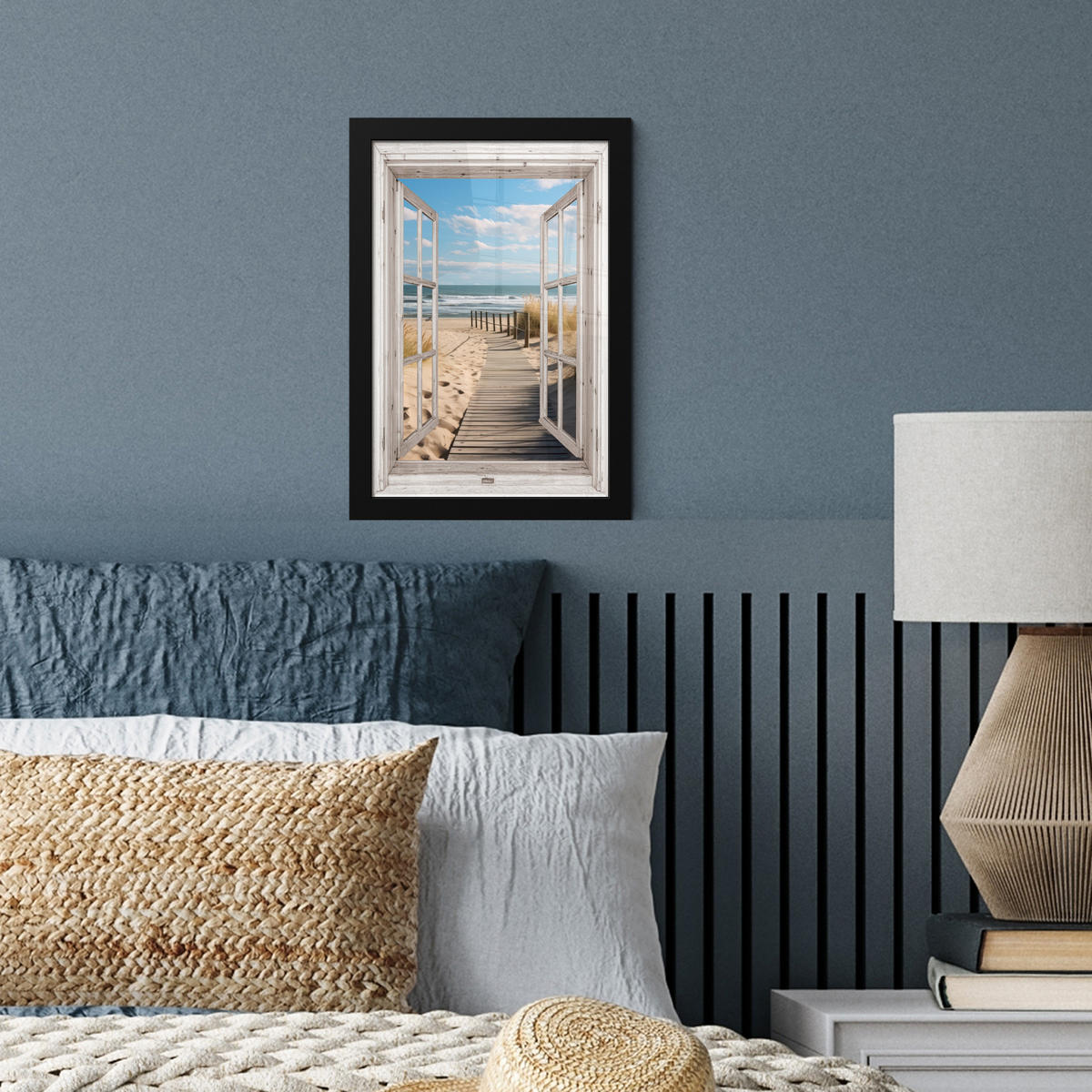 GERAHMTES BILD Fenster - Meer - Küste - Natur - Ausblick - Strand - Wattenmeer 20x30 cm - Beige, Papier (20/30cm) - MuchoWow