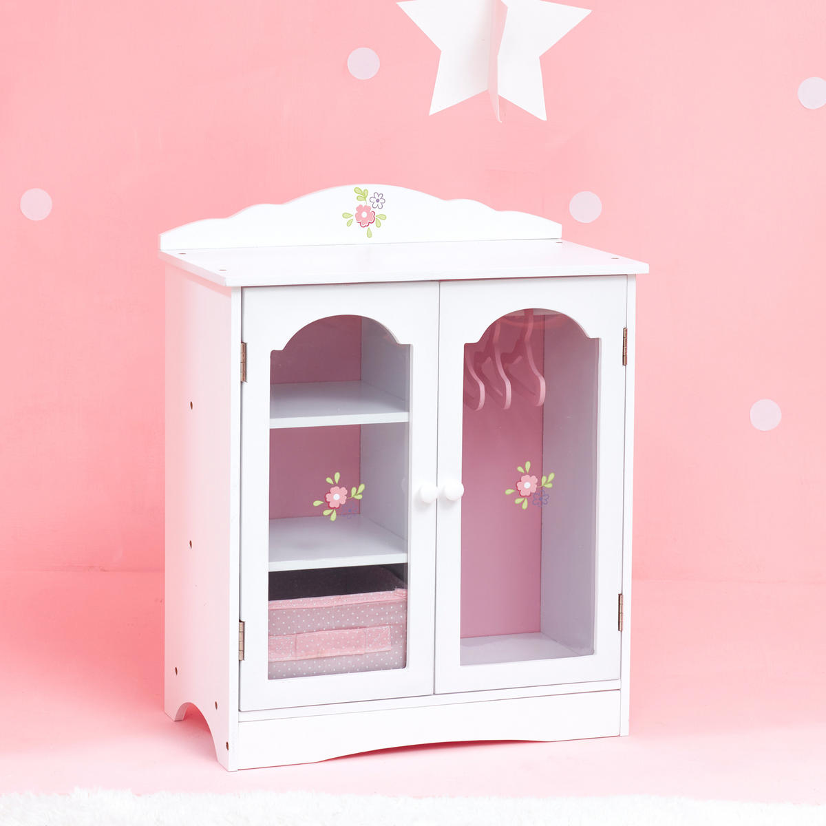 PUPPENSCHRANK Holz mit Schublade Regalen Kleider, Weiß, 53cm - Weiß, Holzwerkstoff (23/53/43cm) - Teamson Kids