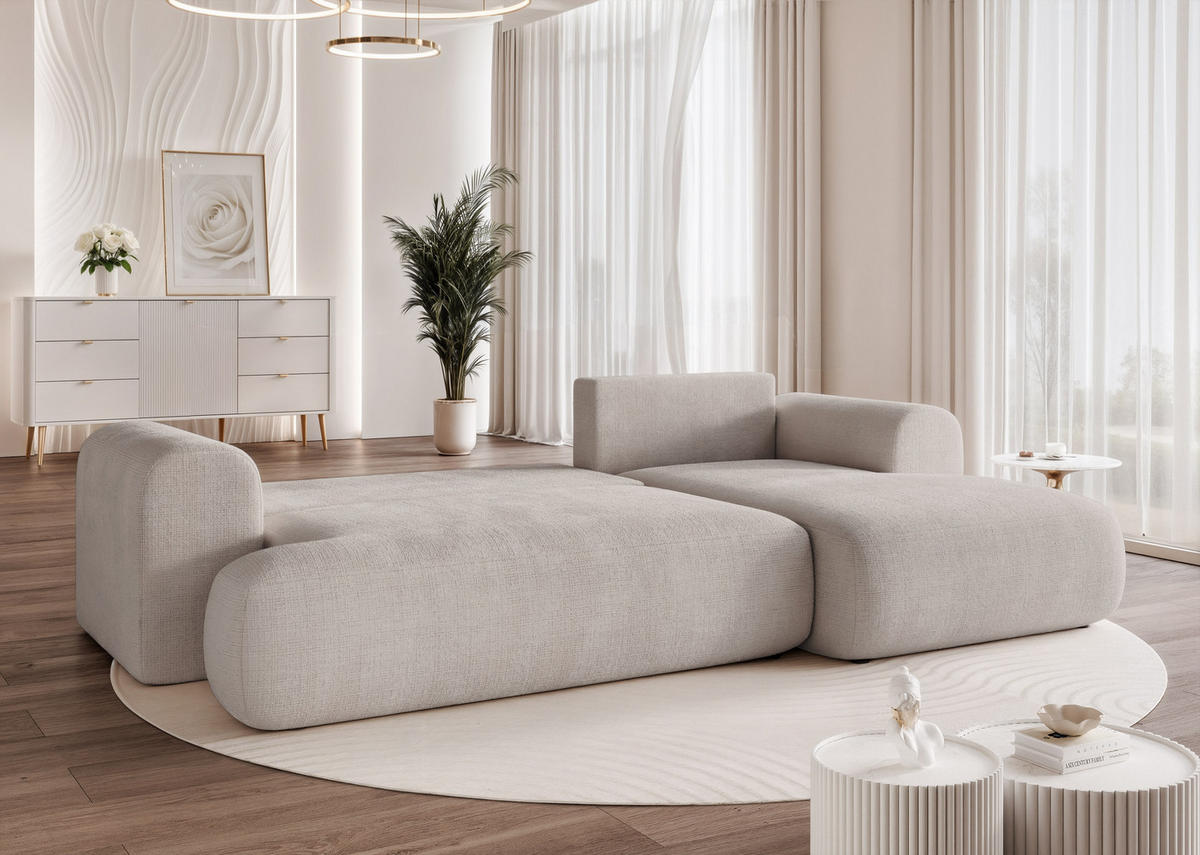ECKSOFA BLOOM mit Schlaffunktion und Bettkasten Hellgrau - Hellgrau, Holzwerkstoff/Kunststoff (263/150cm) - Idohome