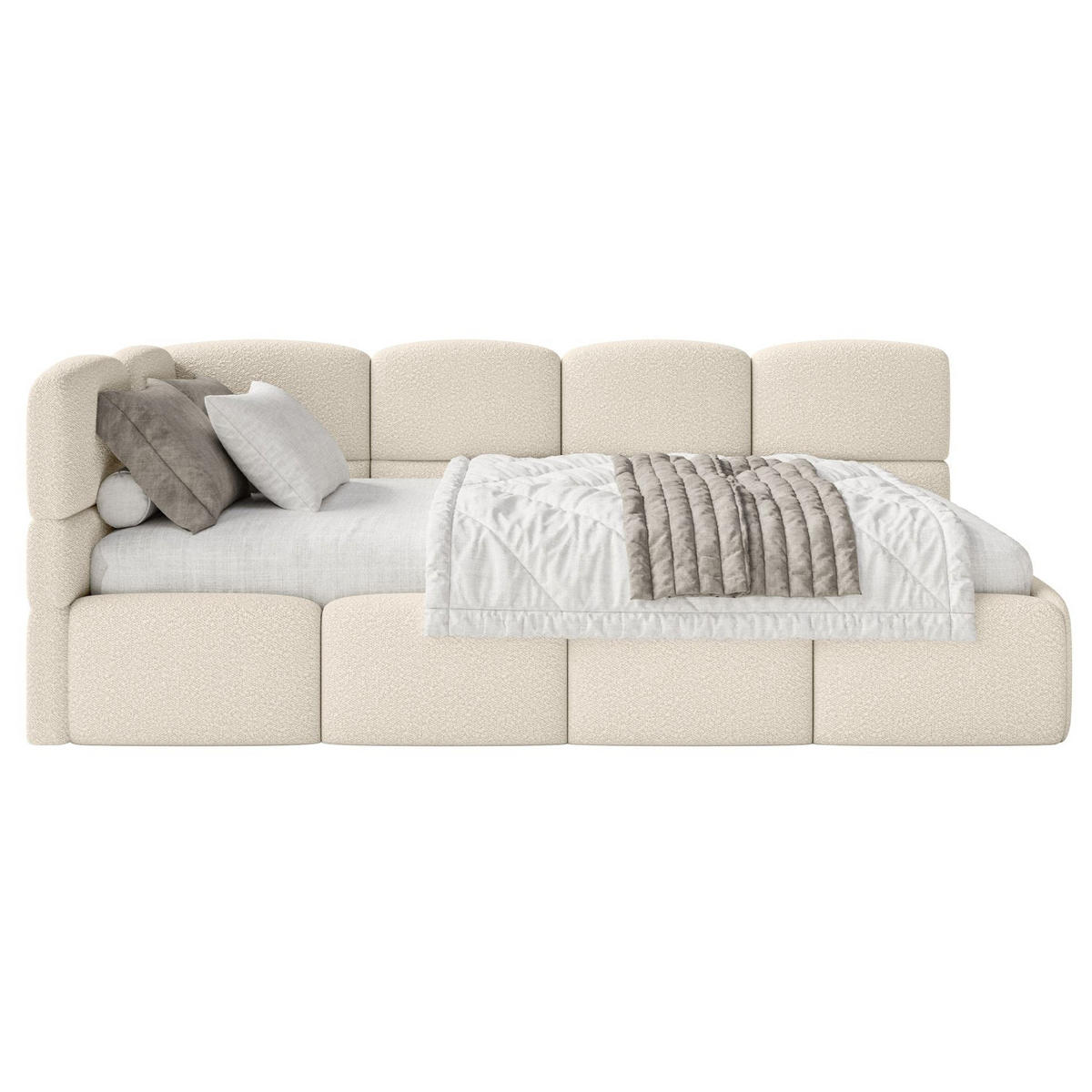 JUGENDBETT Cloudy links mit Rausfallschutz Bouclé Hellbeige - Ecru, Kunststoff/Textil (90/200cm) - Selsey
