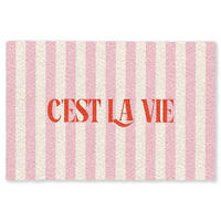FUSSMATTE Zartrosa – Rot – Streifen – C'est La Vie 60x40 cm - Rosa, Kunststoff (60/0.4cm) - MuchoWow