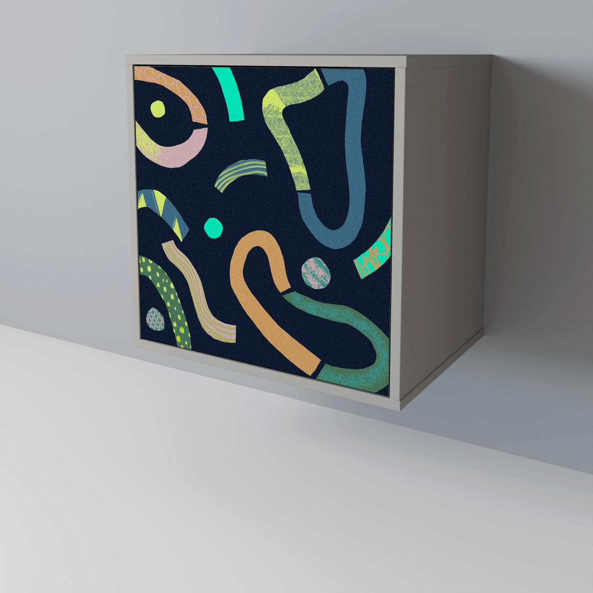 SIDEBOARD CONTRAST DANCE, Grau, 57,5x42x67,5 cm, Schwarze Metall-Rahmenfüße - Multicolor/Schwarz, Holzwerkstoff/Metall (57.5/67.5/42cm) - SpaceRebels