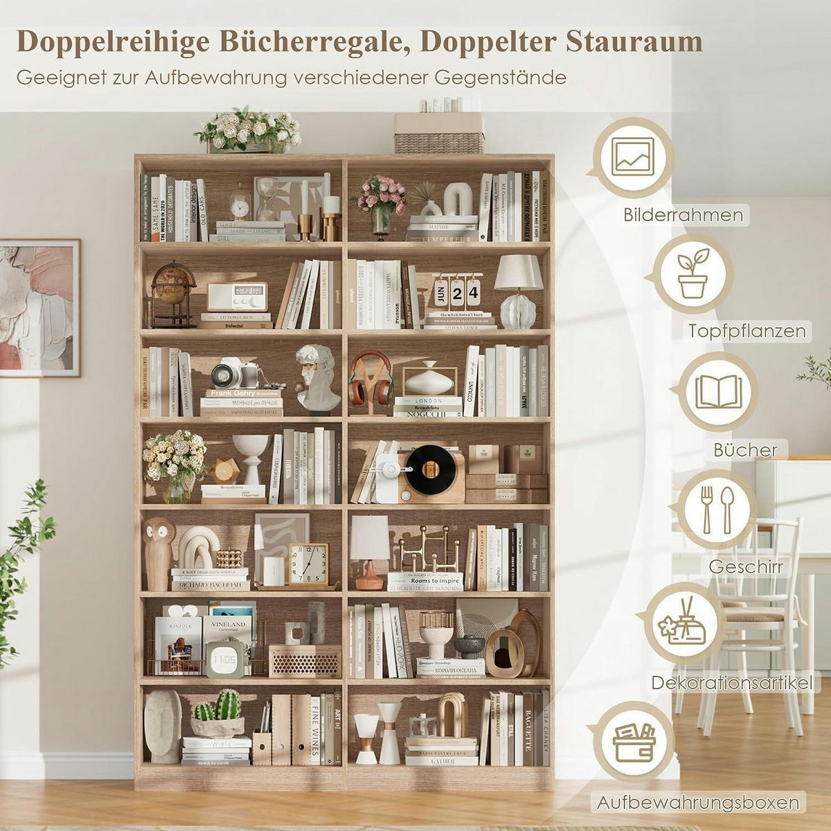 BÜCHERREGAL 212 cm Eiche 14 Fächer - Braun, Holzwerkstoff (116/212/28.5cm)