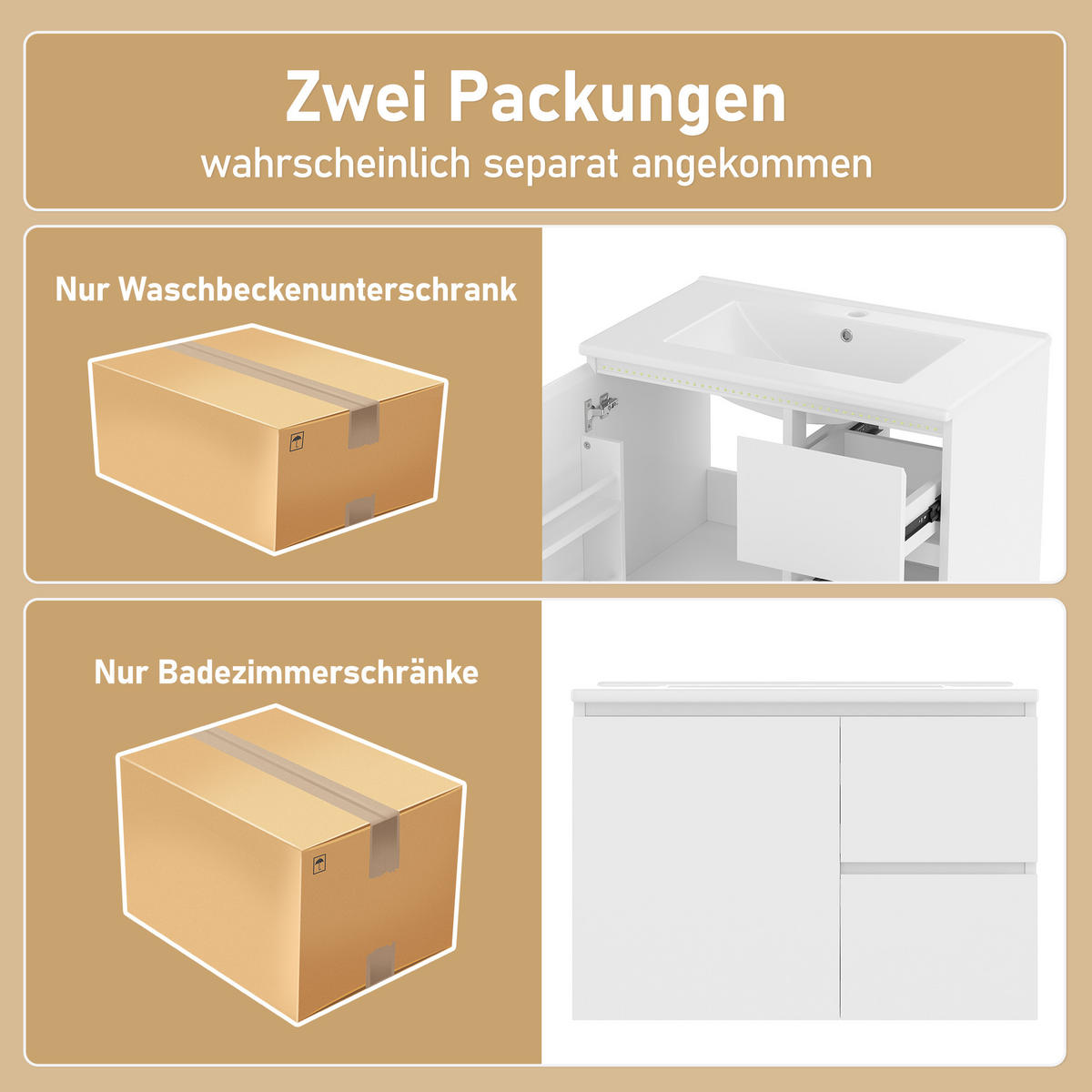 WASCHTISCHKOMBI 61/46/50 cm Weiß mit LED-Radarsensor-Beleuchtung und 2 Schubladen, ohne Wasserhahn - Weiß, Holz/Holzwerkstoff (46/50/76cm) - Oxeza