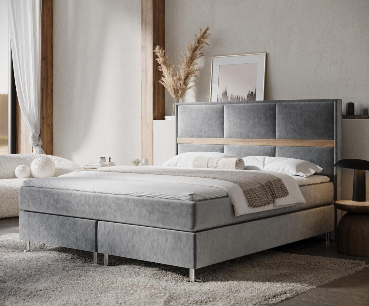 BOXSPRINGBETT Soto Grau 160/200 cm mit Latex-Topper - Silberfarben/Grau, Holz/Holzwerkstoff (160/200cm) - Maison de Reve