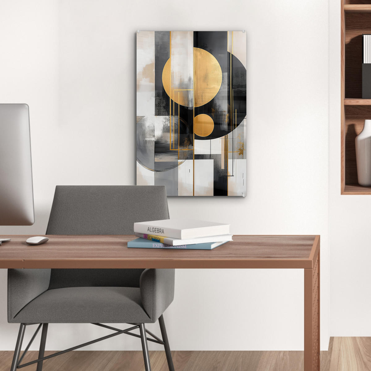ACRYLGLASBILD Abstrakt - Gold - Silber - Formen - Ästhetisch - Modern 40x60 cm - Goldfarben, Glas (40/60cm) - MuchoWow