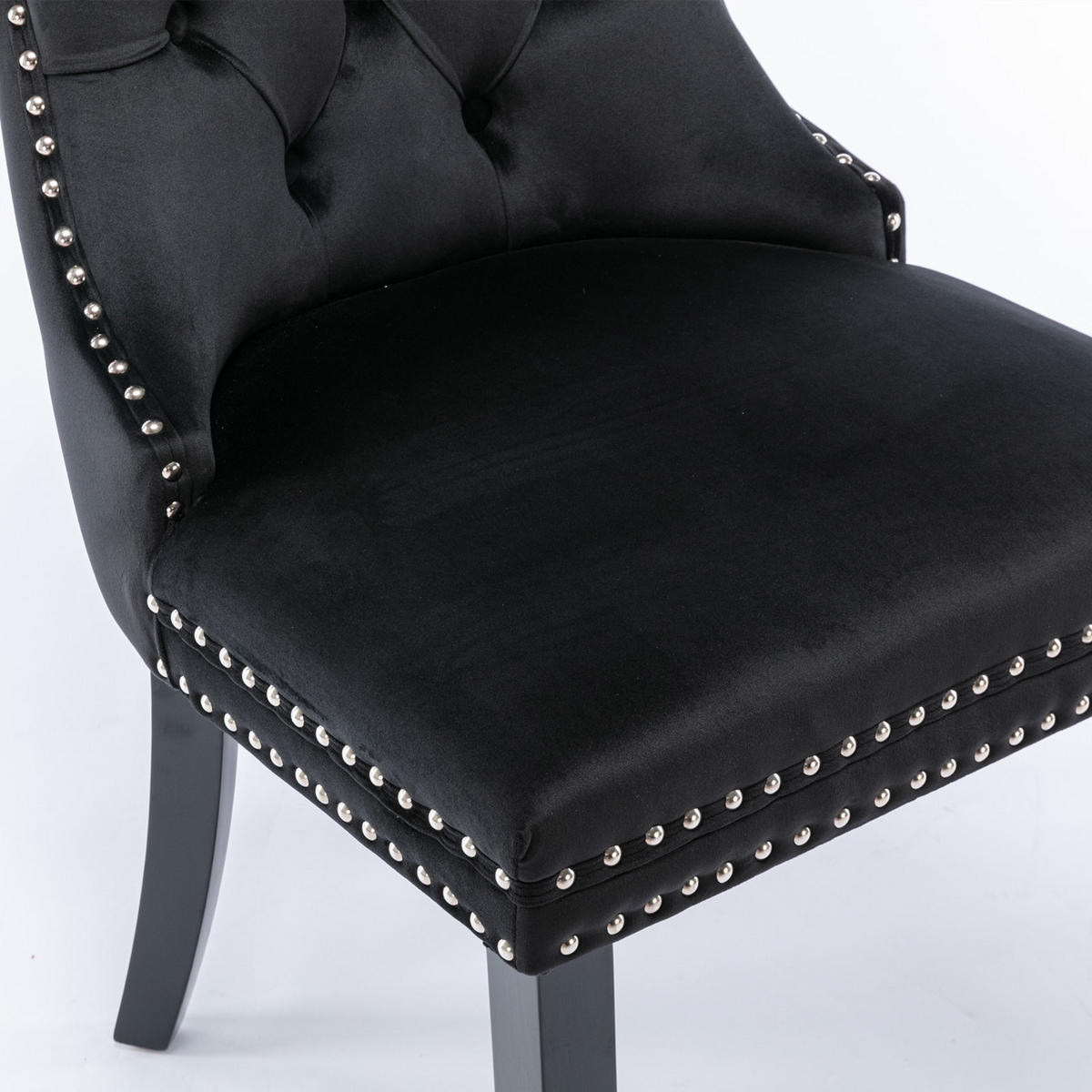 ESSZIMMERSTUHL 2er-Set aus Samt mit Nagelkopfbesatz, Schwarz - Schwarz, Textil (65/95/50cm)