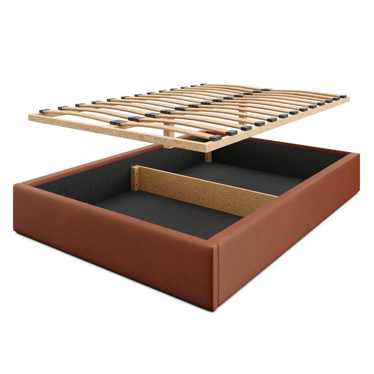 POLSTERBETT 140x200cm Bett mit Stauraum Lattenrost Honigfarbe - Orange/Braun, Holz/Holzwerkstoff (140/200cm) - Muralo