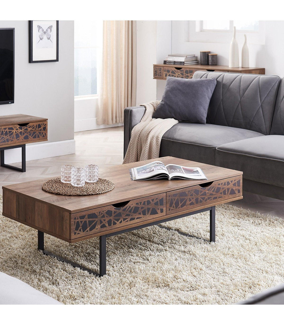 COUCHTISCH mit 2 Schubladen - Anaëlle - 120/59/39.5 cm - Dunkelbraun, Holzwerkstoff (59/120cm) - Calicosy