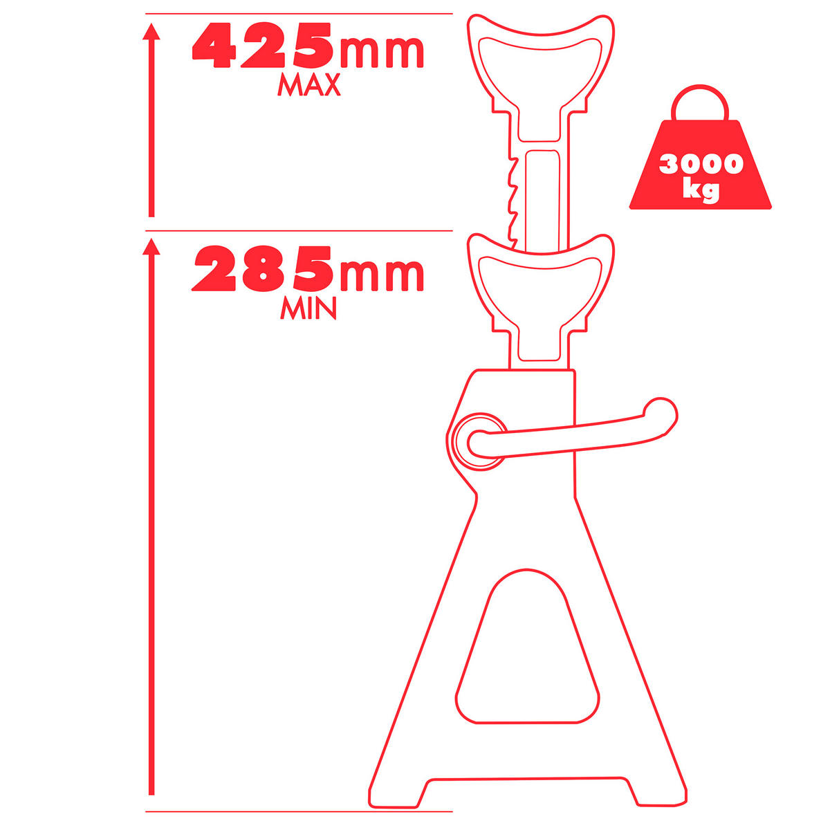 UNTERSTELLBOCK 2er Set, Ratschenmechanismus mit verriegelbarem Einhandhebel,rot - Rot, Metall (18/17/42.5cm) - tectake