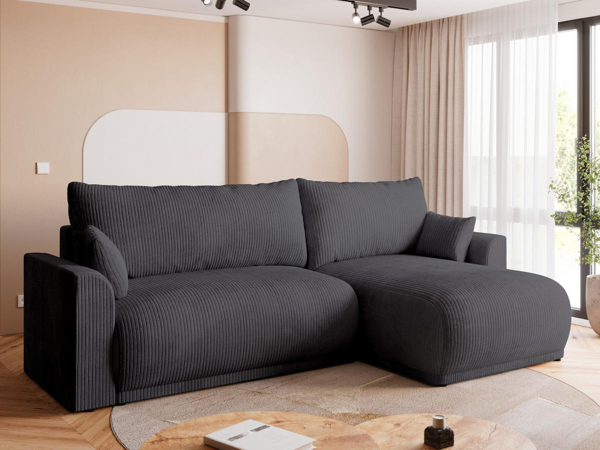 ECKSOFA MORENO mit Schlaffunktion Grau Cord - Grau, Textil (262/160cm) - Bromarkt