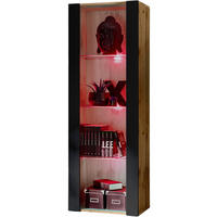 VITRINE TIVOLI, Eiche Wotan + Schwarz, LED Mehrfarbige - Eiche Wotan/Schwarz, Glas/Holzwerkstoff (55/159/35cm) - Komodee