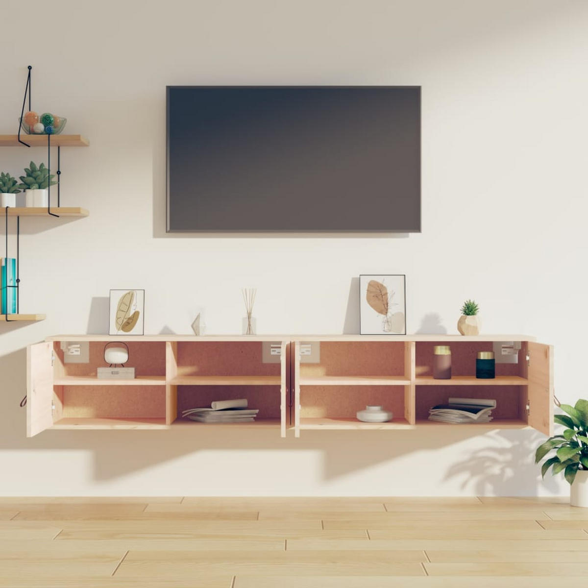 HÄNGEELEMENT mit 2 Türen 2-teilig 80/30/30 cm aus Massivholz Kiefer - Naturfarben, Holz (80/30/30cm) - vidaXL