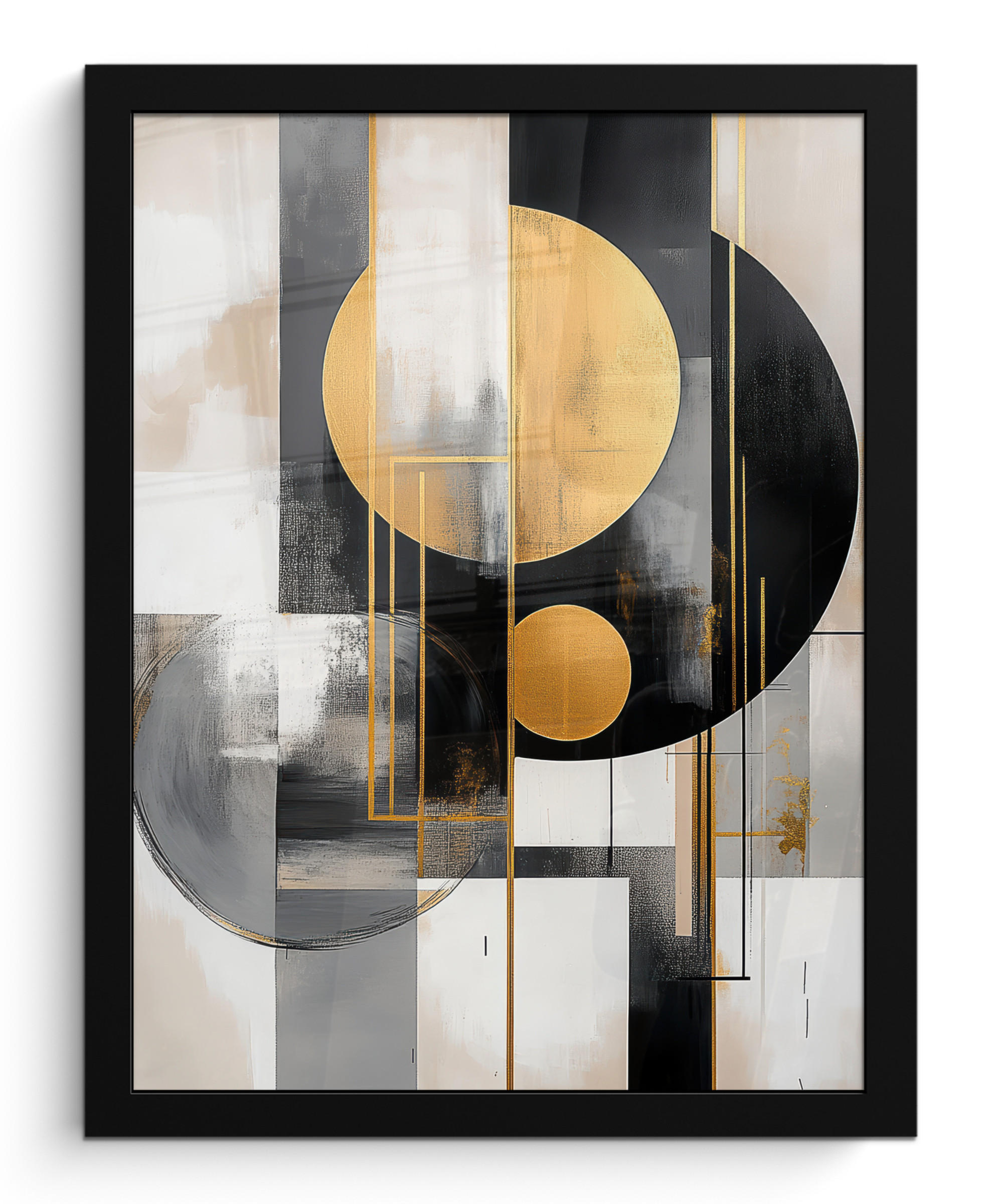 GERAHMTES BILD Abstrakt - Gold - Silber - Formen - Ästhetisch - Modern 30x40 cm - Goldfarben, Papier (30/40cm) - MuchoWow