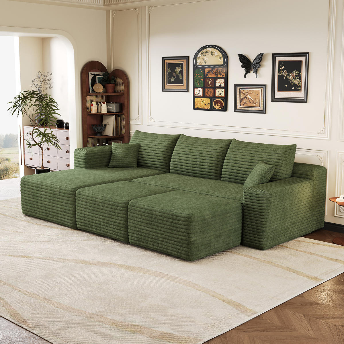 WOHNLANDSCHAFT Cord Grün ohne Montage - Grün, Textil (241/58/151cm) - WISHDOR