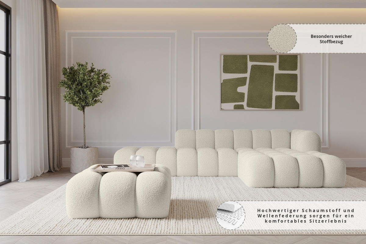 TABURET OLEA-PUF 91x87x44 cm Béžová Buklé - černá/písková barva, kompozitní dřevo/textil (91/44/87cm) - ALTDECOR