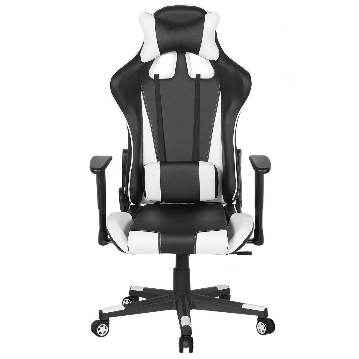 BÜROSTUHL Kunstleder Schwarz/Weiß Gamer - Schwarz, Kunststoff/Textil (71/125/71cm) - Beliani