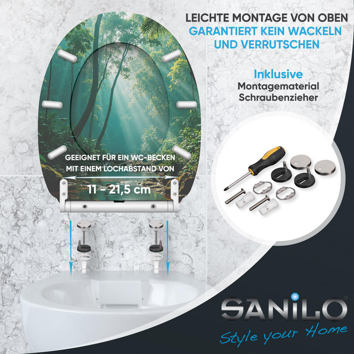 WC-SITZ mit Absenkautomatik & Top Fix Rainforest - Grün, Holzwerkstoff (37.7/5.5/48cm) - Sanilo