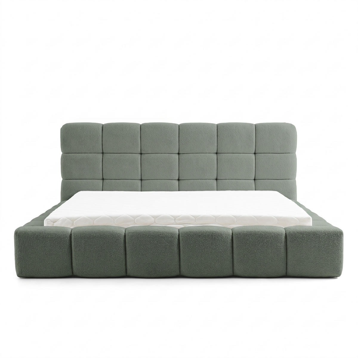 POLSTERBETT AMITY MAXI 160x200 cm in Mintgrün, gepolstertes Kopfteil, Lattenrost, Bettkasten, Bouclé-Stoff - Naturfarben/Mintgrün, Holz/Textil (160/200cm) - Muffo