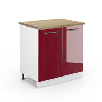 SPÜLENUNTERSCHRANK Fame-Line Bordeaux Hochglanz 80 cm mit Regal AP Eiche - Bordeaux/Weiß, Holzwerkstoff (80/82/60cm) - Vicco