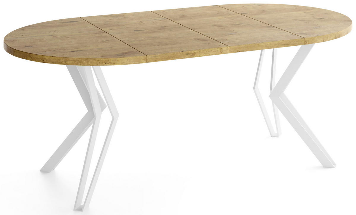 ESSTISCH Austin runder ausziehbarer, Lancelot Eiche 100-180/100/76 cm - Eichefarben/Braun, Holzwerkstoff/Metall (100/180/76cm) - WFL GROUP
