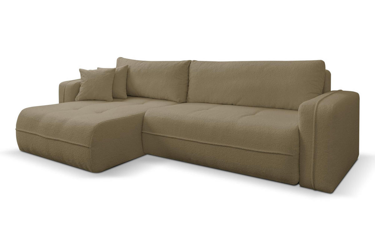 ECKSOFA CLOUD mit Schlaffunktion und Bettkasten Boucle Cloud (Braun) - Braun, Textil (276/145cm) - VENASI MÖBEL